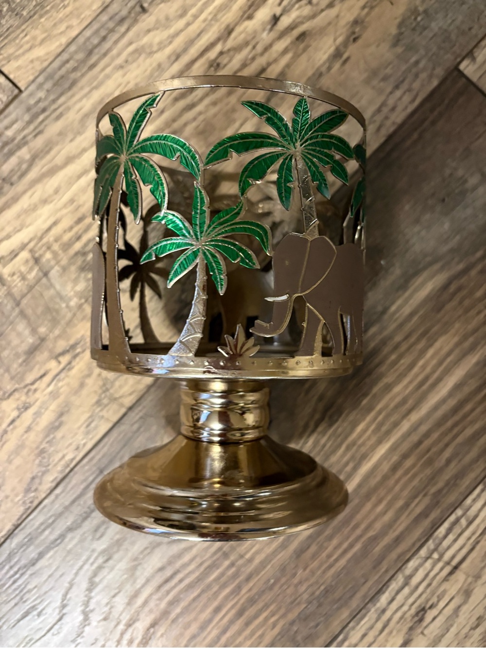 Bath & Body Works Gold Metal Candle Holder with Green Palm Accents